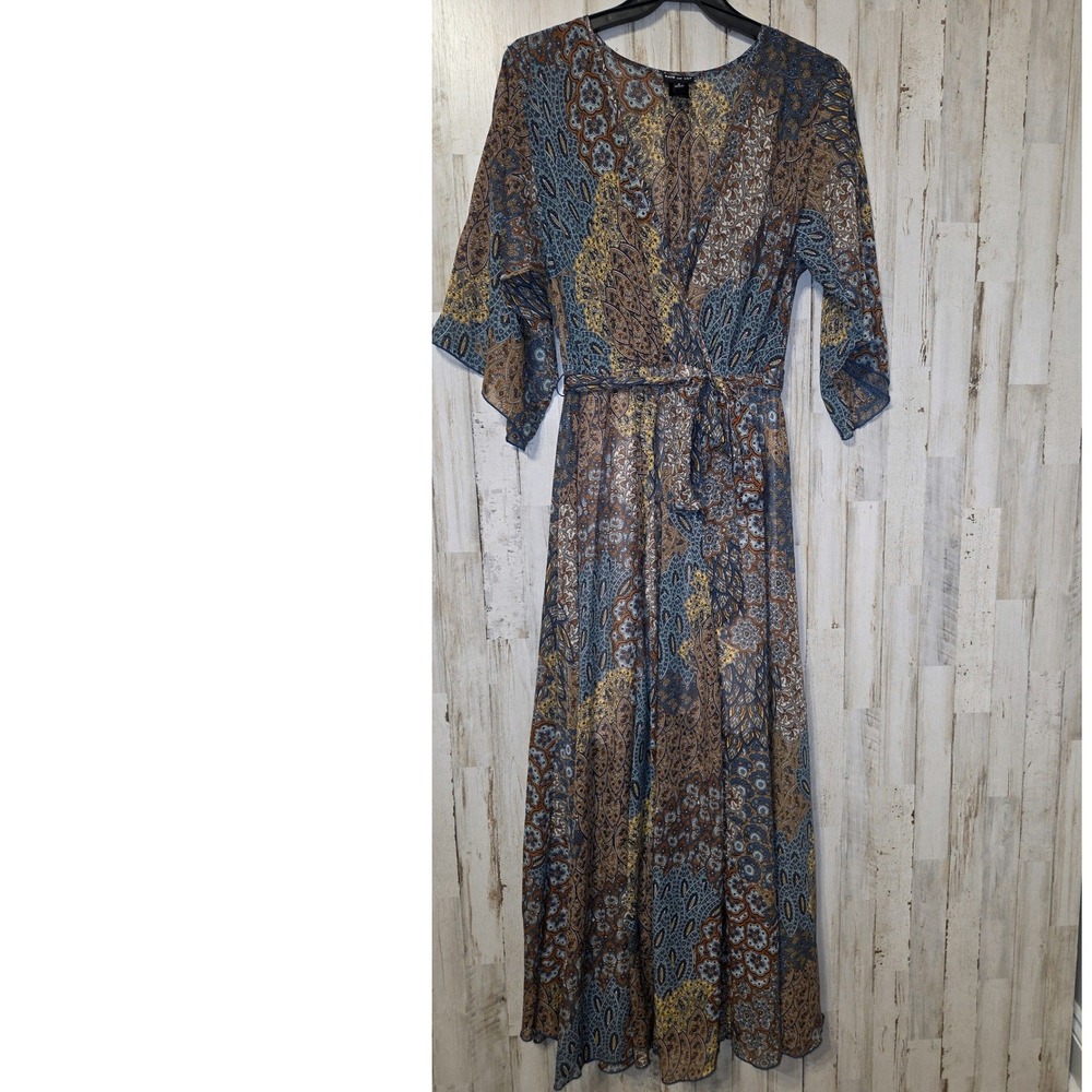 EUC Kate and Lily size 4 Floral Chiffon Maxi Tie Dress 3/4 sleeve A-line